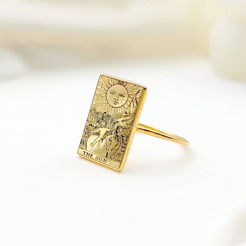 Personalized Tarot Rings, Statement Ring with Tarot Card Jewelry, Moon Tarot Ring, Strength Tarot Ring, Gift for Birthday, Mother Day Gift image 6