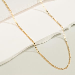 14K Gold Figaro Chain Necklace, Dainty Gold Chain for Women, Minimalist Mother&#39;s Day Gift, Gold Layering Necklace, Classic Chain