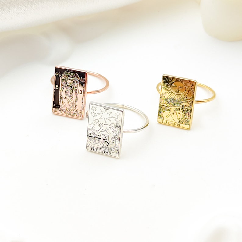 Personalized Tarot Rings, Statement Ring with Tarot Card Jewelry, Moon Tarot Ring, Strength Tarot Ring, Gift for Birthday, Mother Day Gift image 4