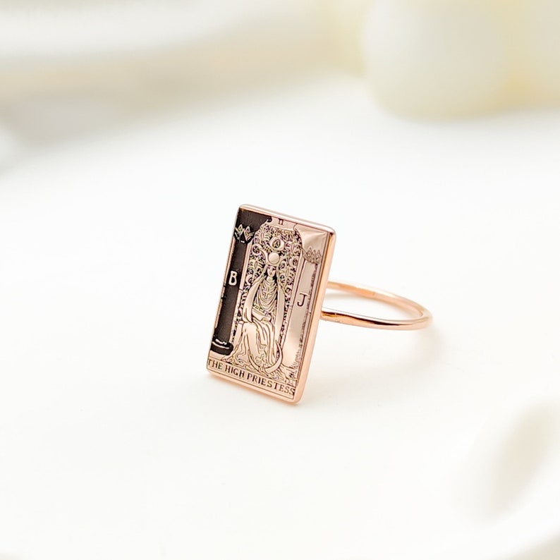 Personalized Tarot Rings, Statement Ring with Tarot Card Jewelry, Moon Tarot Ring, Strength Tarot Ring, Gift for Birthday, Mother Day Gift image 3
