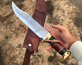 16-calowy, ręcznie robiony, niestandardowy pilnik do drewna Bowie ze stali, rękojeść ze skóry warstwowej, kolekcjonerski nóż myśliwski z motywem krokodyla, prezent dla niego