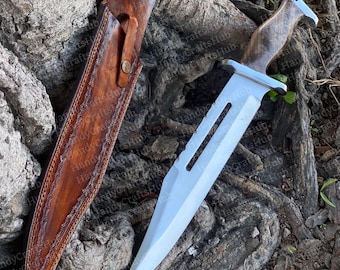 Niestandardowy ręcznie kuty nóż Bowie | Wytrzymały nóż myśliwski ze stali damasceńskiej | Niestandardowy nóż survivalowy, kempingowy, Full Tang Outdoor | Prezent dla niego, urodziny