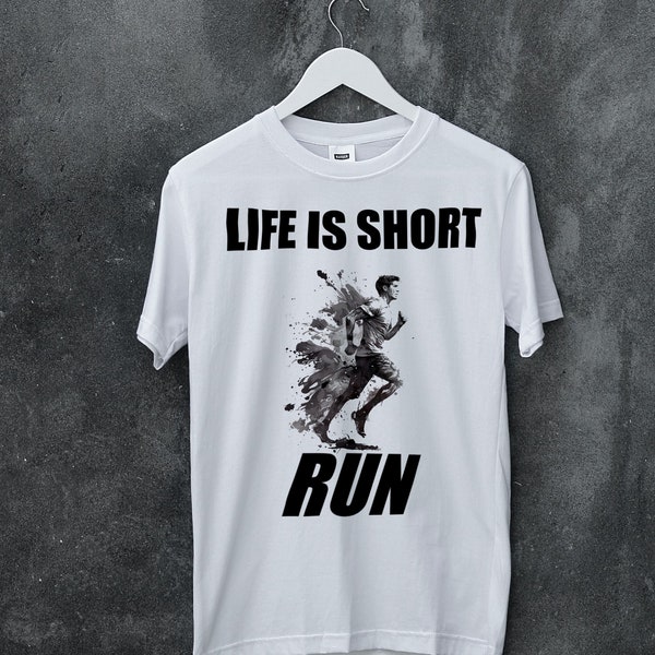 T-shirt men, Life is Short Run, funny, gift, runner, race, motivational, sport, all sizes S to 3XL