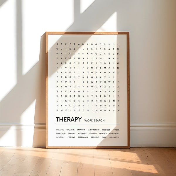 Therapy Office Decor, Printable Word Search Mental Health Poster, School Counseling Minimalist Wall Art, Therapist Waiting Room Gift