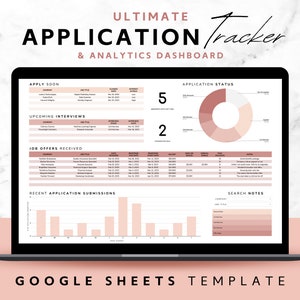 Job Application Tracker, Google Sheets Template, Job Interview Planner, Pastel Automated Job Search Dashboard, College Student Spreadsheet