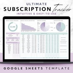 Subscription Tracker Google Sheets Template, Financial Planner Dashboard Spreadsheet, Subscription Organizer, College Student Monthly Budget