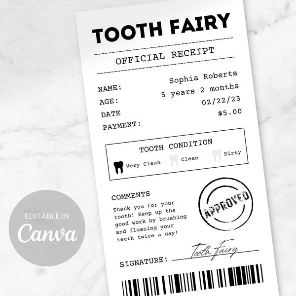 Editable Tooth Fairy Receipt, Printable Certificate First Tooth Lost Tooth Report, Realistic Tooth Fairy Letter, Tooth Fairy Letter