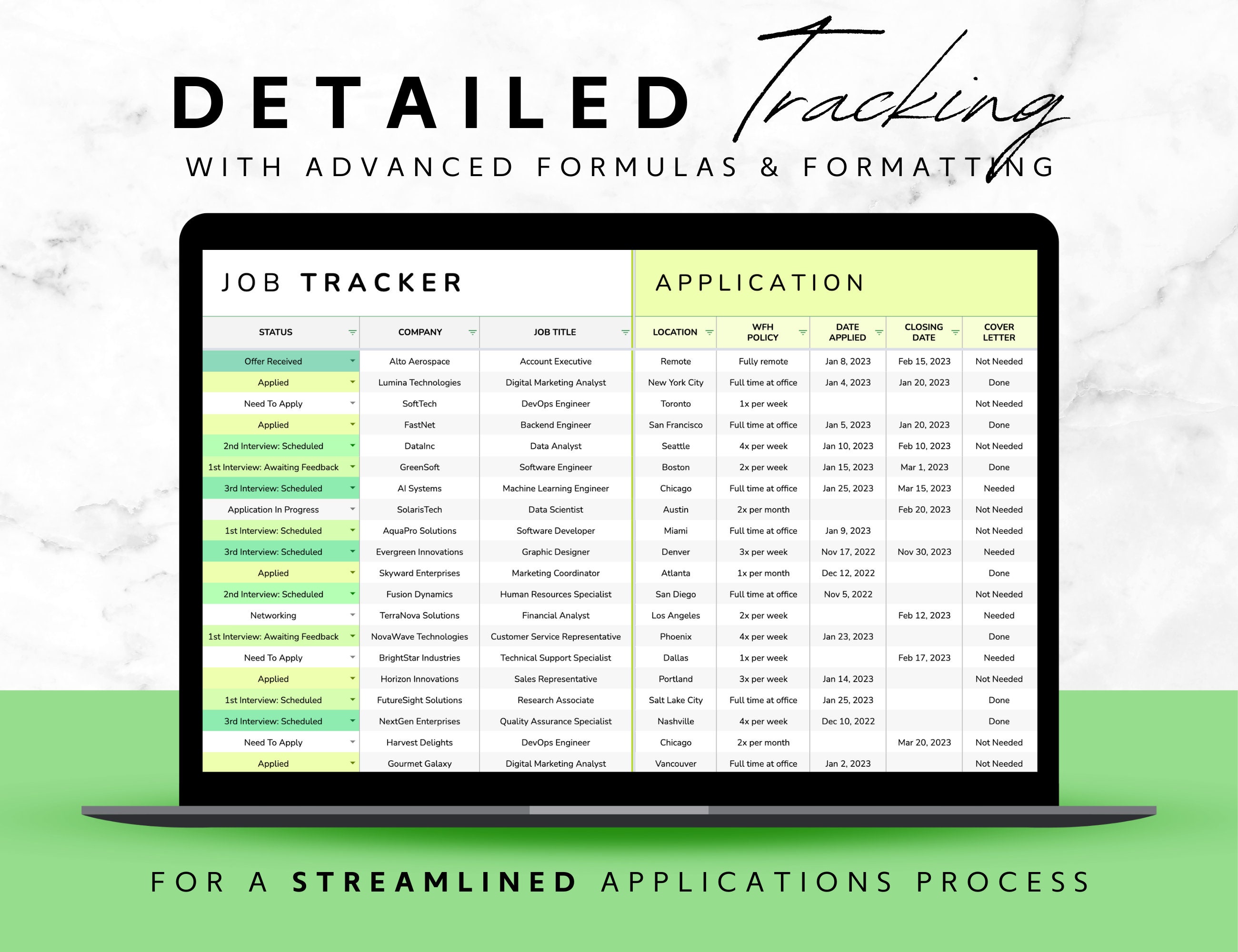 Job Application Tracker Spreadsheet, Template for Google Sheets ...