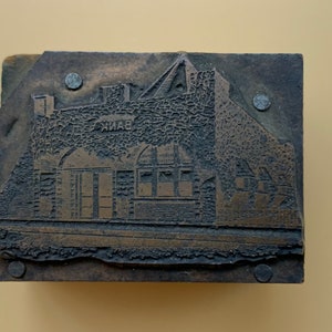 Vintage Letterpress Printing Block ~ Lodi State Bank Building, Lodi Ohio ~ Wood with Metal