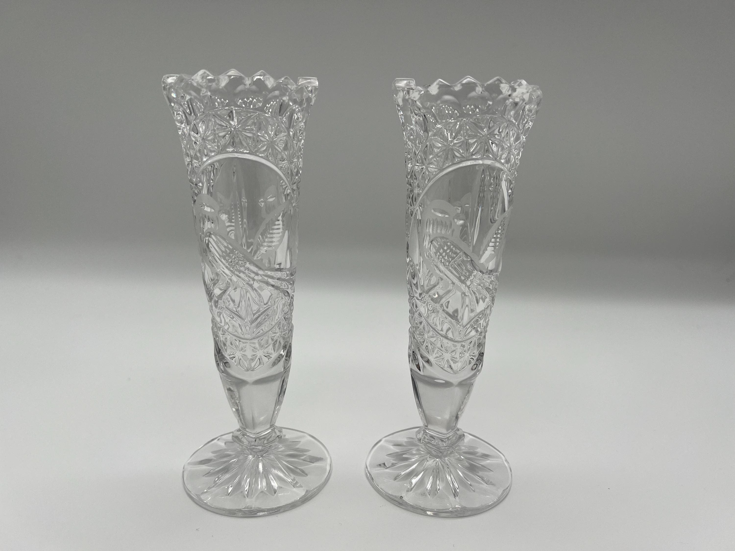 ヴィンテージ ホフバウアー クリスタル バド花瓶、鳥のテーマ