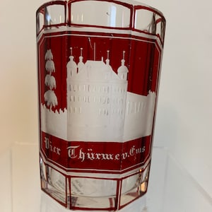 Ruby Flashed Panel Glass With Engraved Building Vier Thurm ev. Fms. Freundschaftstasse, Freundschaftsbecher