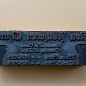 Vintage Letterpress Druckblock ~ Zion-Luther-Gemeinde, Chesaning, MI ~ Holz mit Metall