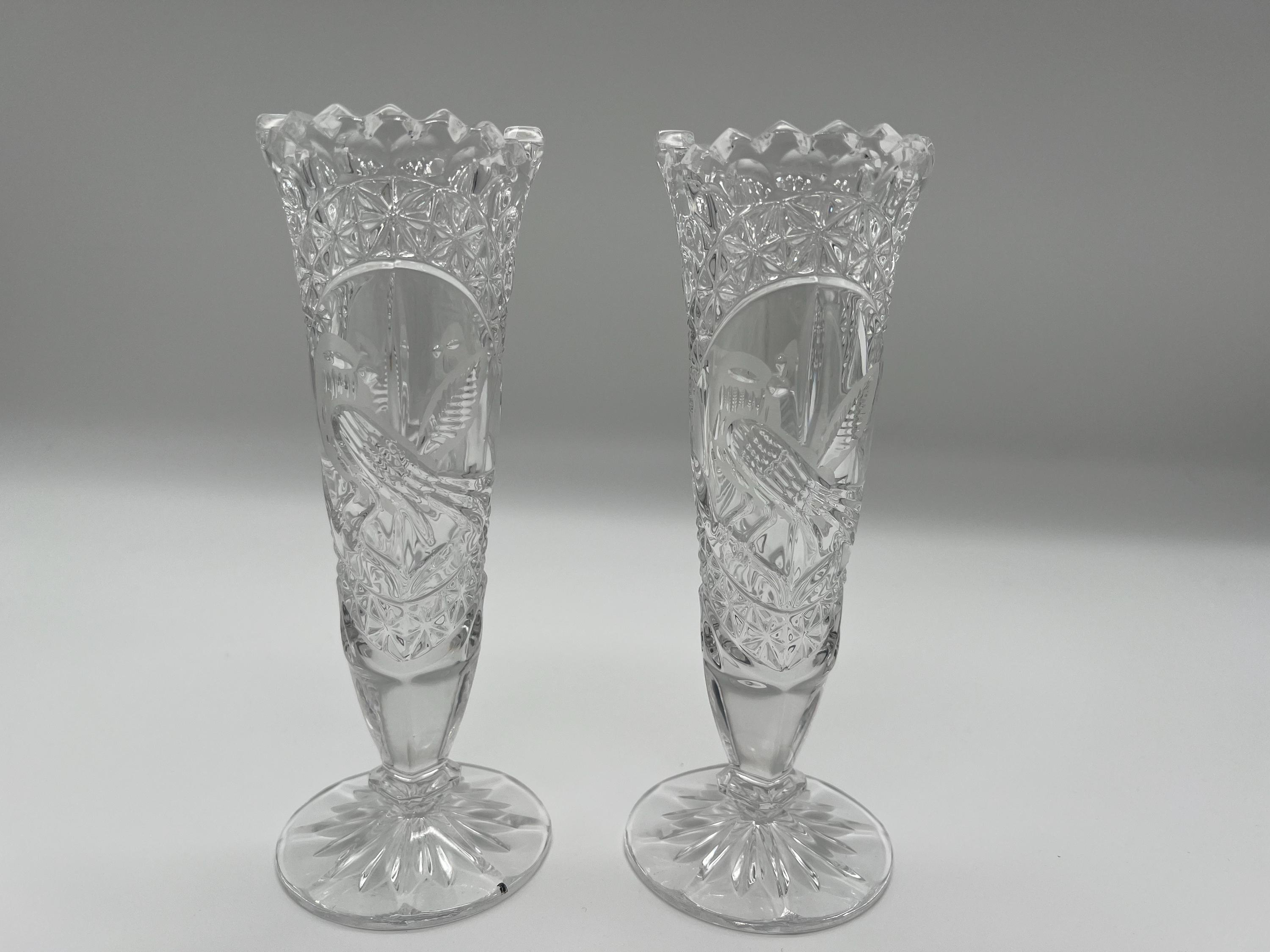 ヴィンテージ ホフバウアー クリスタル バド花瓶、鳥のテーマ