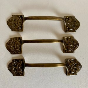 Victorian Antique Brass Drawer Pulls - Stamped Decor on Each Side