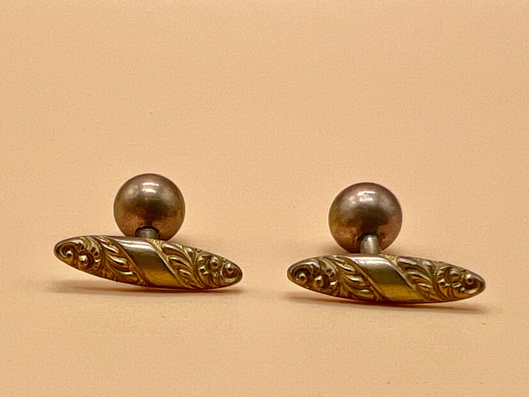 Gold Victorian Style Surfboard Shape Ball Back Cuff Links Ornate Design