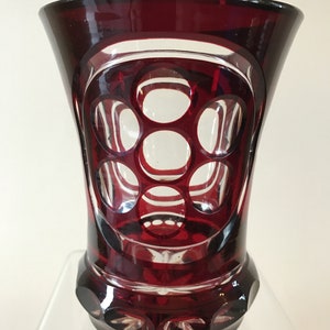 Ruby Flashed Over Crystal Glass Cup with Oval Cut & Round Cuts, Starburst Cut on Bottom Freundschaftstasse, Freundschaftsbecher