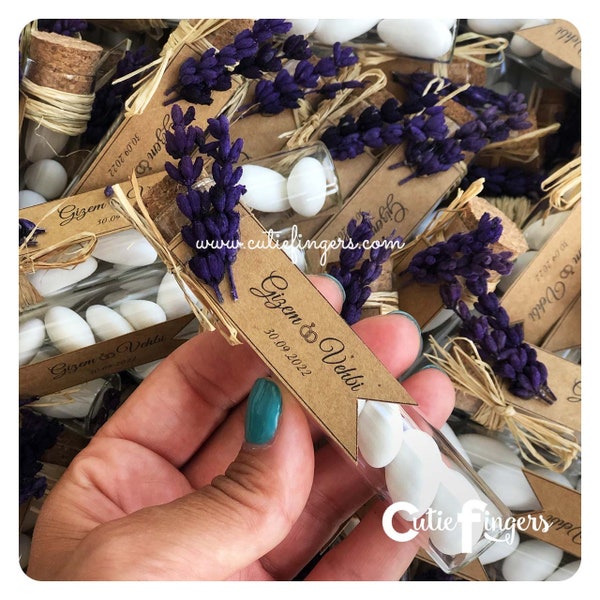 Personalized Almond Candy Wedding Favors for Guests, Glass Tube Almond Candy for Wedding Giveaways