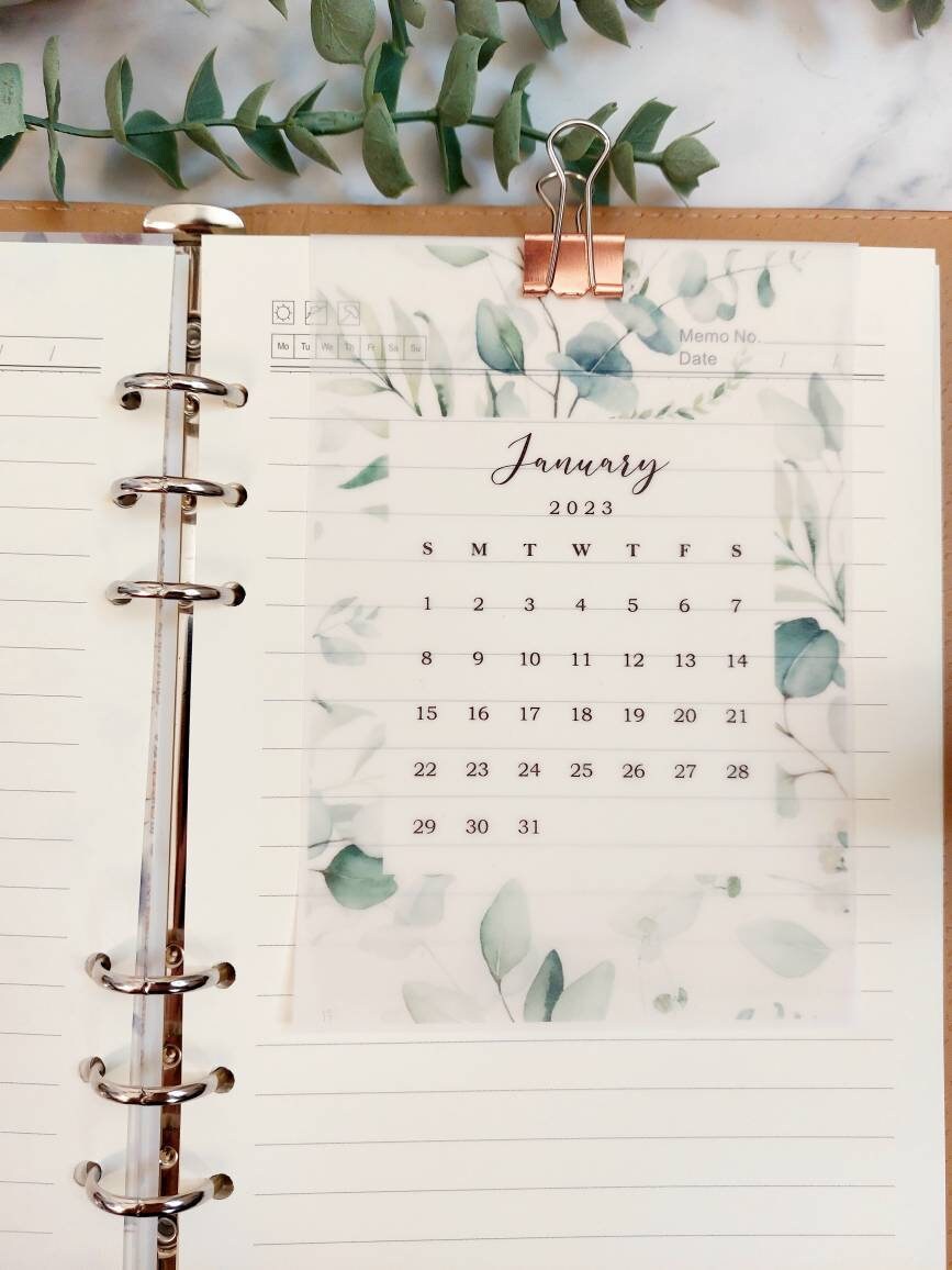 12 Monthly 2023 Planner Insert Dashboard Set, Vellum Transparent