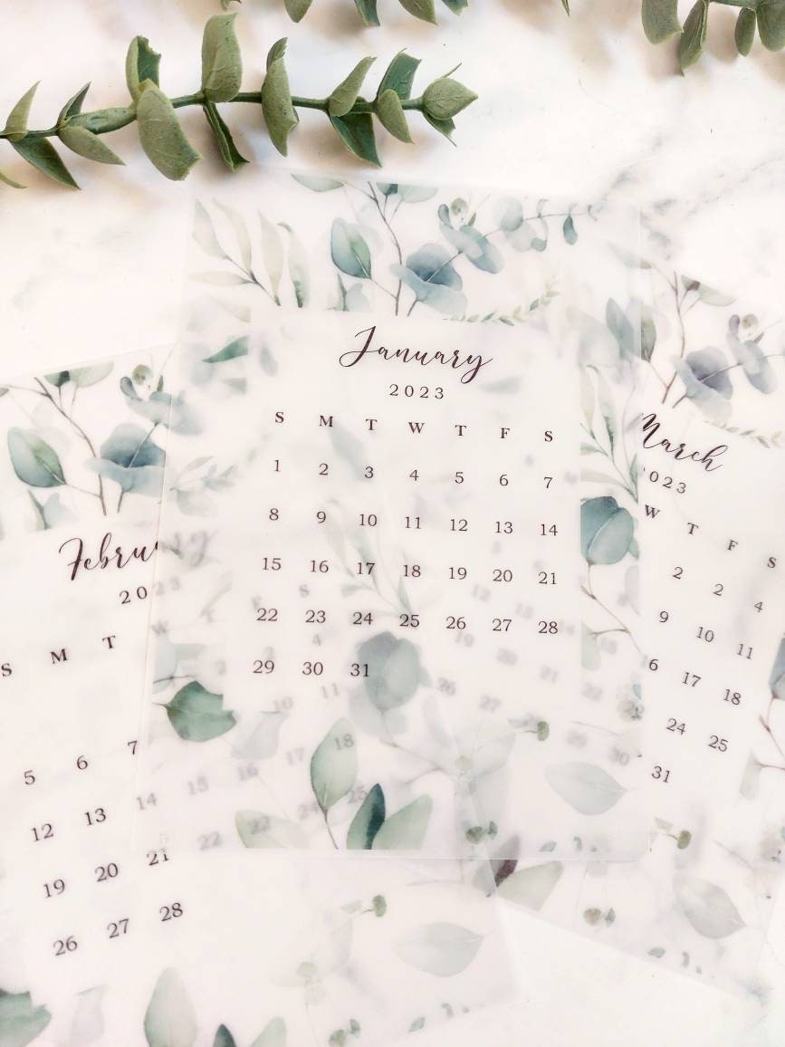 12 Monthly 2023 Planner Insert Dashboard Set, Vellum Transparent