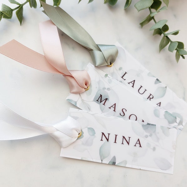 Personalised Eucalyptus Vellum Place Cards, Name Tags. Wedding Place Card, Sage Green