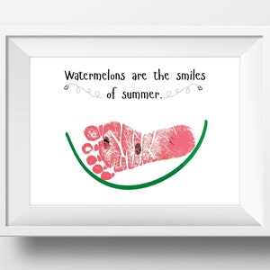 Watermelon Footprint arts and crafts with kids, Printable Footprint Craft, Daycare activities, DIY Memory Keepsake