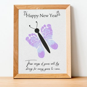 New Year Butterfly Craft, New Year Art, Baby Keepsake, Daycare Craft, Toddler Activity, Footprint Craft, First New Year