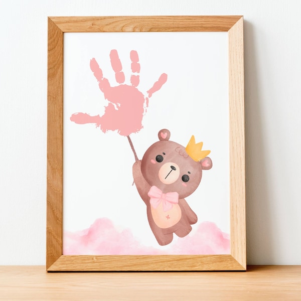 Bear Handprint Craft, Pink Valentines Day Craft, Personalized Art, Baby Keepsake, Toddler Activity, Daycare Craft, 1st Birthday Gift