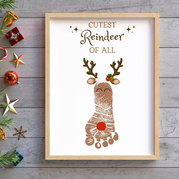 Reindeer Footprint Craft, Christmas Art Template, Printable Christmas Craft, Daycare Activities, Baby Keepsake, Toddler Christmas Craft