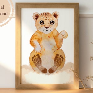 Lion Cub Footprint Craft, Baby Keepsake, Lion Baby Gift, Printable Template, Safari Lion Print, Personalized Nursery Animals, Baby Craft