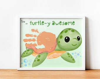 Süße Schildkröte Handabdruck, Baby Andenken, Niedliches Tier Handwerk, Kindergarten Aktivität, Kleinkind Handwerk Baby Handwerk, Handabdruck Kunst, Kinderzimmer Dekor