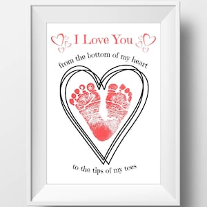 Heart Footprint Craft, Baby Keepsake, Daycare Activity, Toddler Craft, Footprint Art, Printable Template, Instant Download, Craft Template