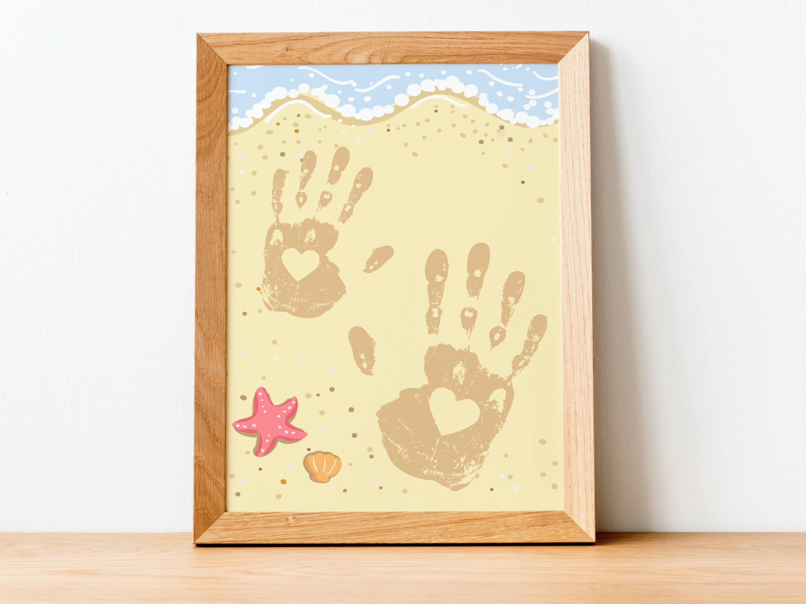 30 DIY Beach Crafts For Kids Perfect On Sunny Days 11 Beach Sand Handprint Art, Baby Keepsake, Summer Craft (Printable)