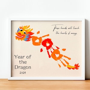 Modèle d'artisanat d'empreinte de main de l'année du dragon, nouvel an chinois, artisanat d'empreinte de main de dragon, activité de garderie, souvenir de bébé