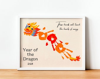 Jahr des Drachen Handabdruck Handwerk Vorlage, Chinesisches Neujahr, Drachen Handabdruck Handwerk, Kindergarten Aktivität, Baby Andenken