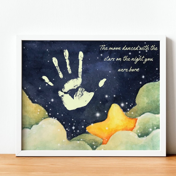 Moon and Stars Footprint Craft, Baby Keepsake, Craft for Nursery, Baby Handprint, Toddler Handprint Craft, Printable Craft Template