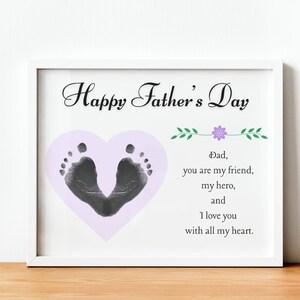 Father&#39;s Day Footprint Craft, Heart Footprint Craft, Baby Keepsake, Gift for Dad, Personalized Gift, Printable Craft, Instant Download