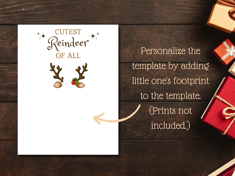 May include: A printable Christmas card template with a reindeer design. The text on the card reads "Cutest Reindeer of All".