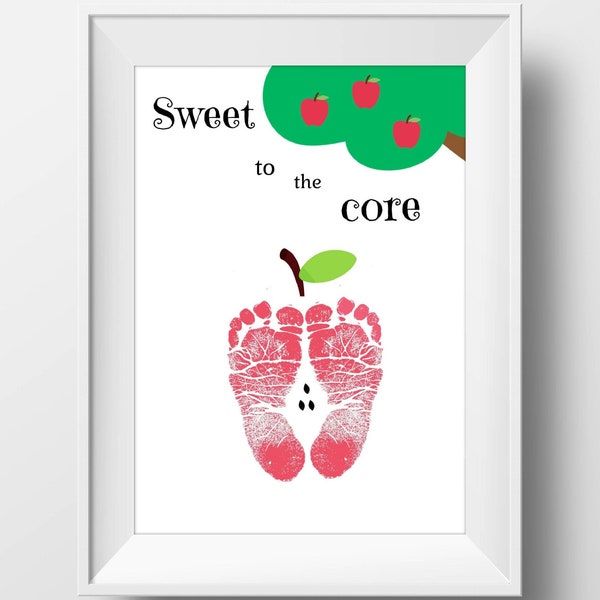 Apple Footprint Craft, Footprint Art, Baby Keepsake, Toddler Craft, Daycare Activity, Nursery Decor, Printable Apple Craft Template