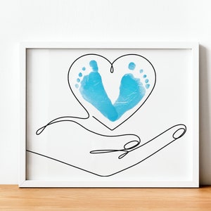 Line Heart Footprint Craft, Baby Keepsake, Baby Footprint Craft, Line Art Craft, Kinderdagverblijf Craft, Afdrukbare Craft Template