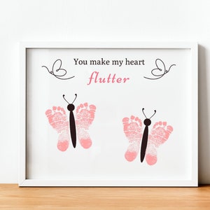 Butterfly Valentine&#39;s Day Craft, Footprint Craft, Valentine&#39;s Day Art, Daycare Crafts, Baby Keepsake, Personalized Craft, Toddler Activity