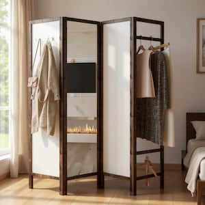 Mirrored Clothes Hanger & Dressing Cabin Screen Separator – Space-Saving Room Divider for Closet Organization