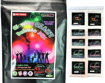QuarkPod Black Light Glow Giant Bubble Mix - Make 16 or 24  Gallon Glow Bubble Solution, Made in USA, Non Toxic for Kids, Glow Party