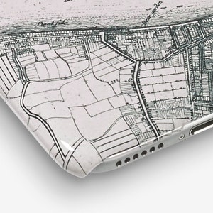 May include: A white phone case with a black and white vintage map design. The map features a body of water labeled "Breukel" and a smaller body of water labeled "Duyver "s" Jorden".