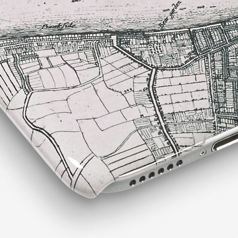 May include: A white phone case with a black and white vintage map design. The map features a body of water labeled "Breukel" and a smaller body of water labeled "Duyver "s" Jorden".