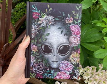 Area 50 Hun Notebook - Alien Floral Dark Green Black Aesthetic - Journal - Stationary