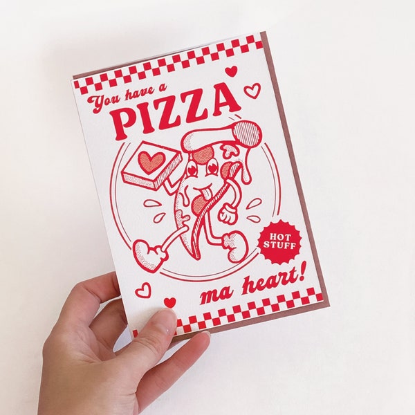 Pizza Ma Heart - carte de Saint-Valentin fantaisie - carte A6 texturée mate