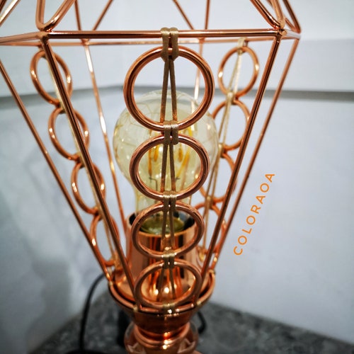 JUNE Copper Cage Table Lamp, Gin Bottle, Metal Lampshade, Upcycled, Handmade, Vintage shops Bulb, EU plug