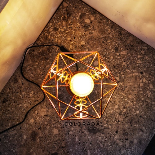 JUNE Copper Cage Table Lamp, Gin Bottle, Metal Lampshade, Upcycled, Handmade, Vintage shops Bulb, EU plug