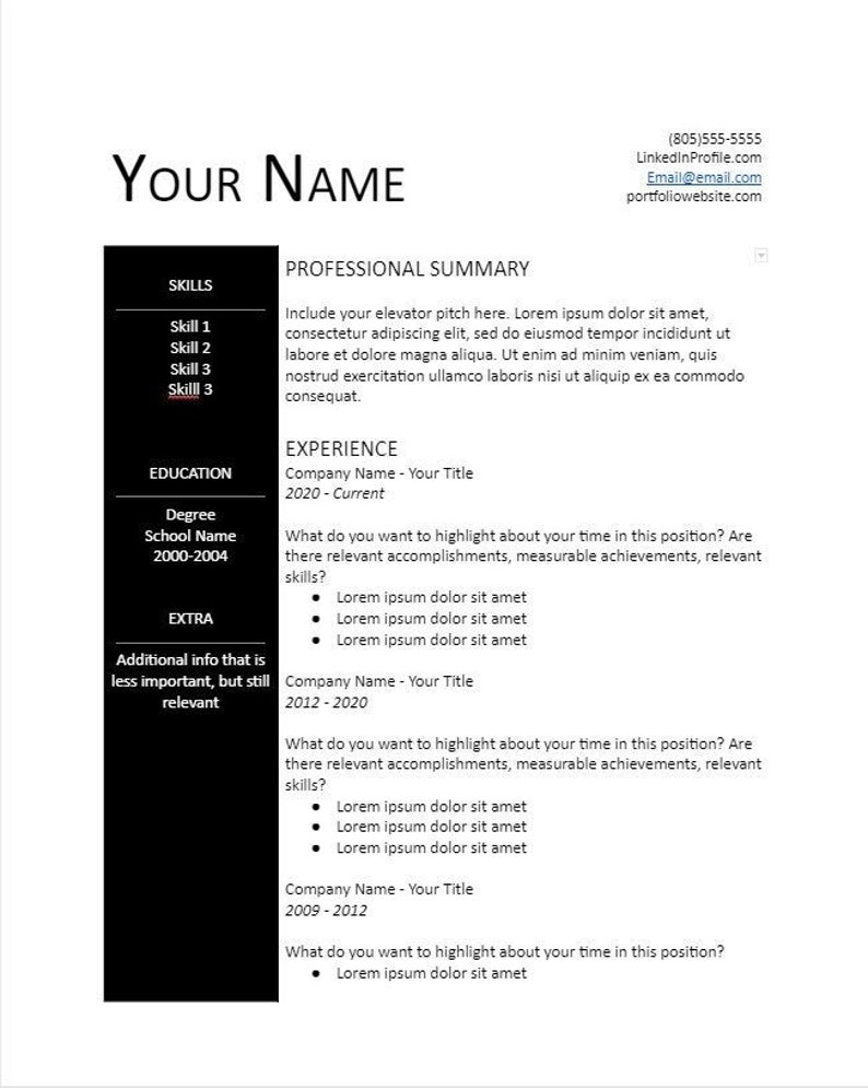 Minimalist Resume Template in Black and White - Etsy