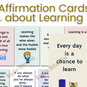 Citas sobre el aprendizaje, 32 cartas de afirmación imprimibles, enseñanza, educación, frases motivacionales, escuela, tablero de visión, positivo